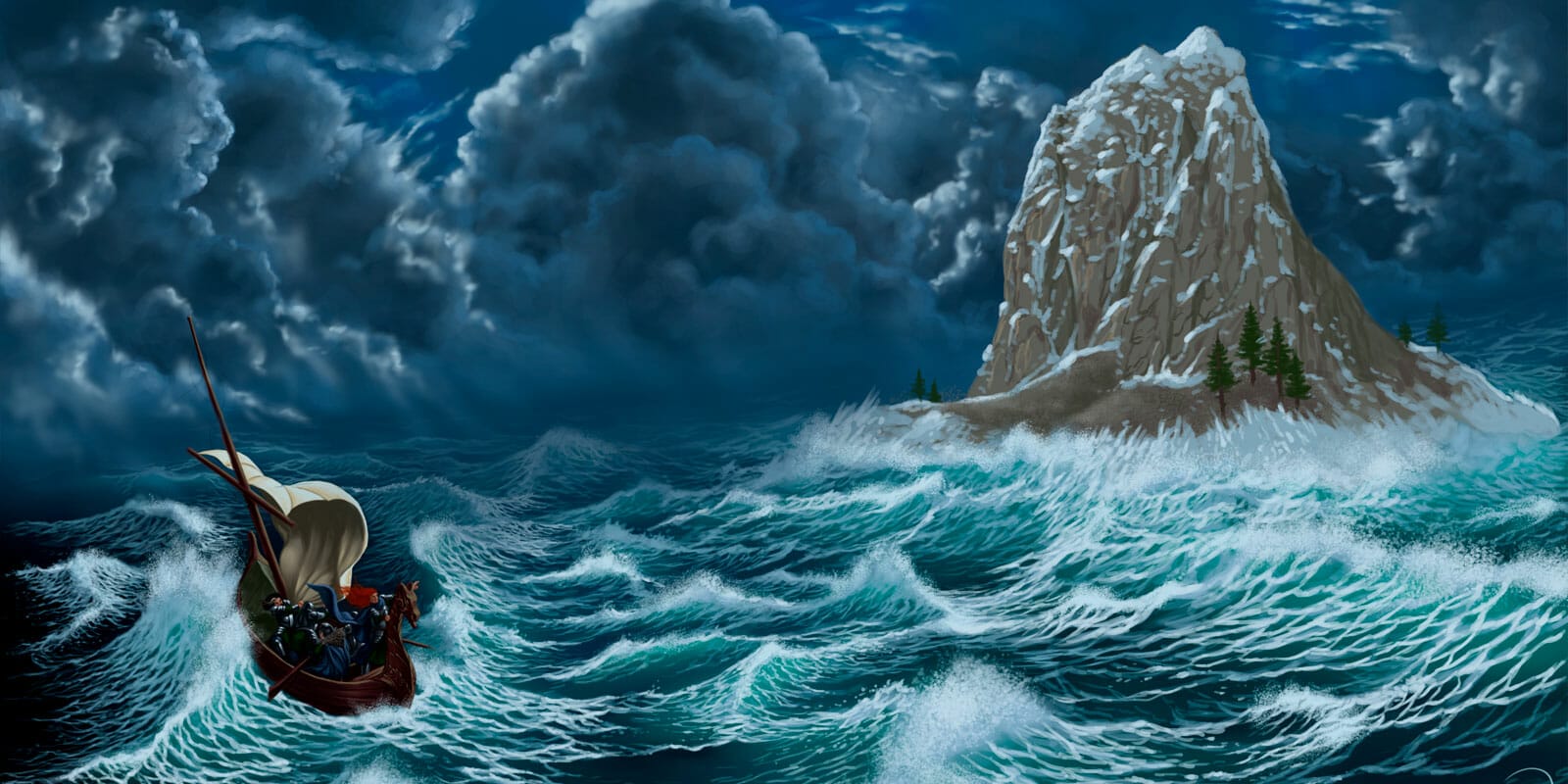 Ship in icy sea storm Vikmordere on Serpent Lake