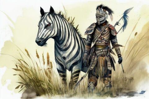 AN ARMORED CHONIAN WARRIOR WITH ZEVRA