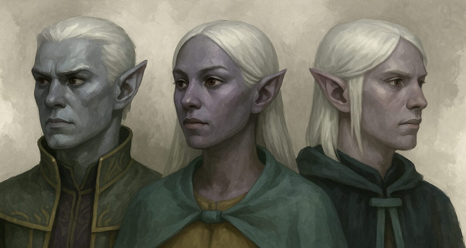 Drow display a myriad of skin tones outside the obsidian black known to most